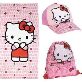 Cerdá Toalla avec saquet et bonnet Hello Kitty 33x27x7 cm Serviette de bain enfant licence