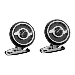 CHOPARD Boutons de manchette Classic Racing en acier inoxydable et caoutchouc noir