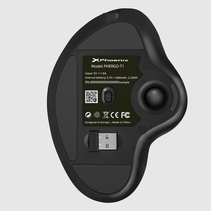 Phoenix Technologies Souris Sans Fil Ergonomique avec Trackball Ergo T1 - Bluetooth + 2.4GHz, 7 Boutons, DPI Réglable, Batterie Rechargeable