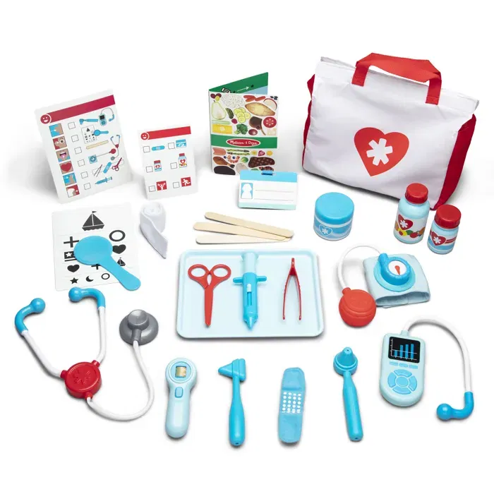Melissa & Doug Coffret Docteur - Jeu d'imitation médical pour enfants dès 3 ans avec 25 accessoires réalistes (stéthoscope, otoscope, sac de rangement)