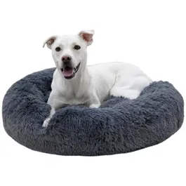 Kerbl Corbeille Fluffy pour Chien et Chat - Forme Donut, Antidérapante, Rembourrage Extra-Doux - 76 x 19 cm, Gris - Lavable Machine