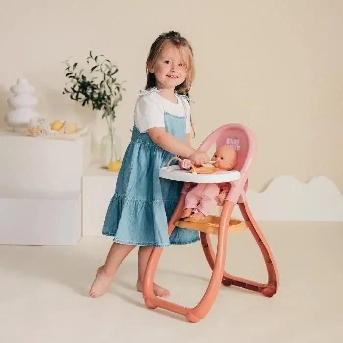 Smoby Chaise haute pour poupon Baby Nurse - Imite les parents avec cuillère et assiette - Fabrication française - Dès 18 mois