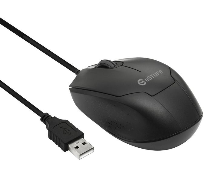 eSTUFF G120 Souris optique filaire USB ambidextre, 1200 DPI, boutons silencieux, ergonomique eSTUFF G120 Souris optique filaire USB ambidextre, 1200 DPI, boutons silencieux, ergonomique