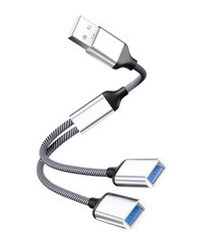 MicroConnect Adaptateur USB F vers 2x USB F, Longueur 28 cm, Aluminium argenté, Transfert 480Mbps, Charge 5V 2A