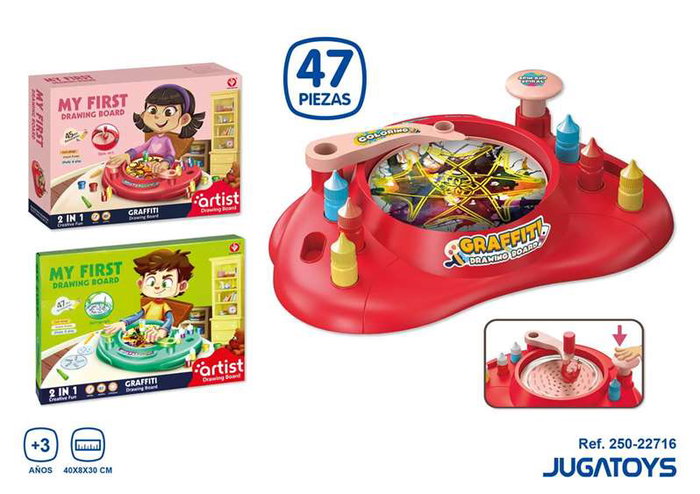 JugaToys Jeu de dessin graffiti 2 en 1 avec éspirographe et 47 accessoires