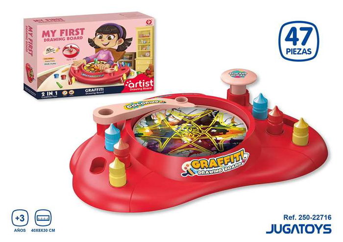 JugaToys Jeu de dessin graffiti 2 en 1 avec éspirographe et 47 accessoires
