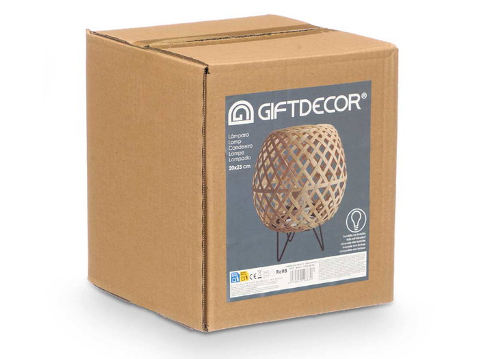 Giftdecor Lampe de Table Ovale en Bambou Naturel 20 x 23 x 20 cm E27 (Set de 6)