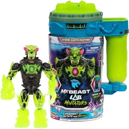 MrBeast Lab - Figurine Mutator Atomic Earth - Panthère Rock - 13 cm - Plus de 20 points d'articulation - Transformation avec liquide - Jouet innovant dès 5 ans