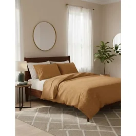 Parure de lit Moutarde - 1 housse de couette 140 x 200 cm + 1 taie d'oreiller 60 x 60 cm - 100% coton renforcé