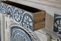 GINER Y COLOMER - Buffet en bois de manguier massif blanc lavé et bleu avec 3 tiroirs et 3 portes - Meuble de rangement artisanal