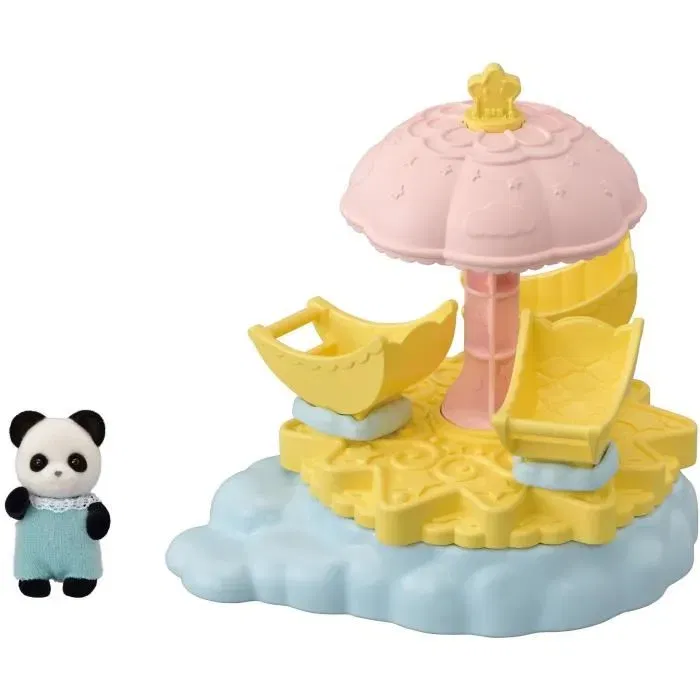 Sylvanian Families - Carrousel étoilé avec bébé panda - Jouet miniature à manivelle pour enfant dès 4 ans - Figurines et accessoires interactifs