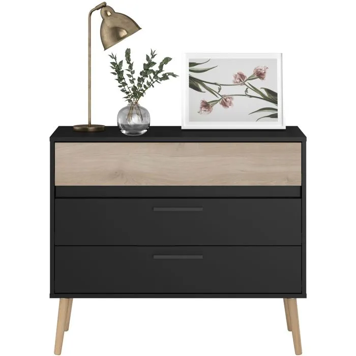 Parisot Commode AALBORG 3 tiroirs Scandinave en noir et chêne L90.8 x P39.9 x H77.5 cm