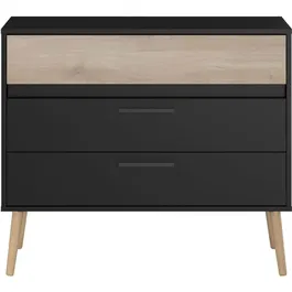 Parisot Commode AALBORG 3 tiroirs Scandinave en noir et chêne L90.8 x P39.9 x H77.5 cm