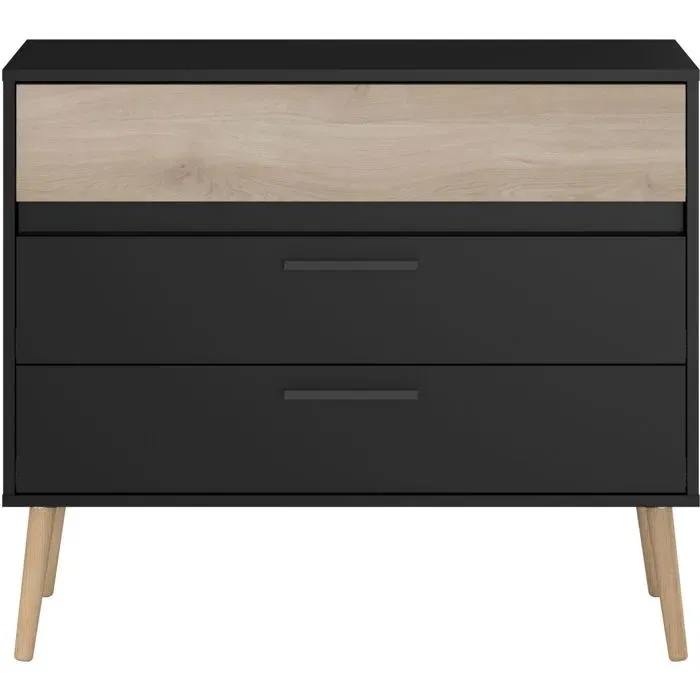 Parisot Commode AALBORG 3 tiroirs Scandinave en noir et chêne L90.8 x P39.9 x H77.5 cm