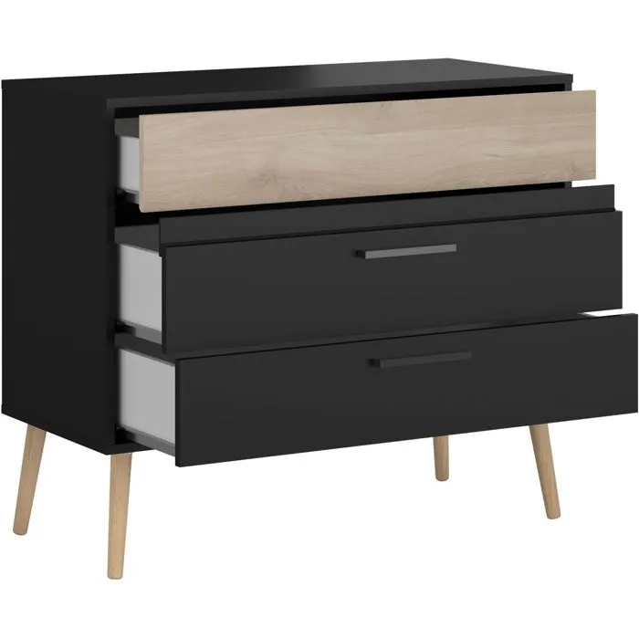 Parisot Commode AALBORG 3 tiroirs Scandinave en noir et chêne L90.8 x P39.9 x H77.5 cm