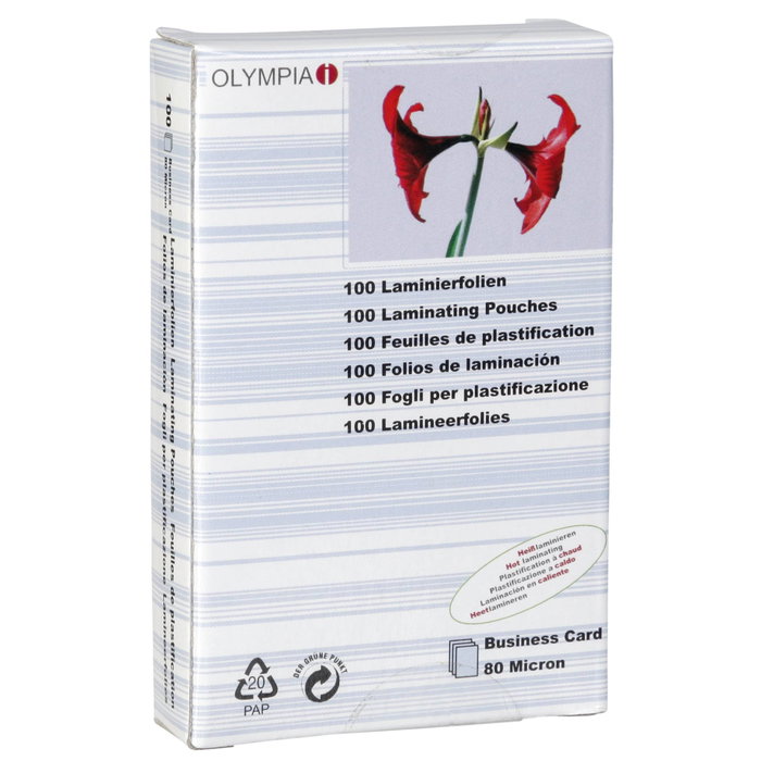 Olympia 100 pochettes de plastification pour cartes de visite 80 microns Olympia 100 pochettes de plastification pour cartes de visite 80 microns