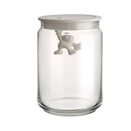 Alessi AMDR05 Gianni - Bocal hermétique en verre blanc 90cl avec personnage décoratif, design Mattia Di Rosa