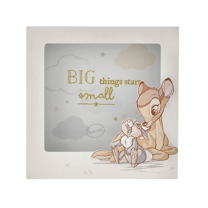 Widdop & Co Tirelire Bambi Disney en Bois Peint Blanc avec Illustration et Phrase Dorée "Big Things Start Small" - Rangement Argent