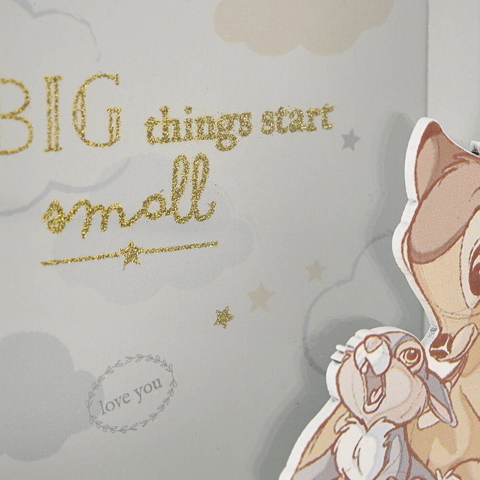 Widdop & Co Tirelire Bambi Disney en Bois Peint Blanc avec Illustration et Phrase Dorée "Big Things Start Small" - Rangement Argent
