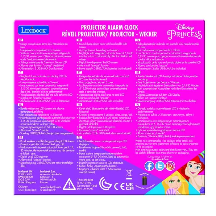 Lexibook Réveil projecteur Disney Princesse