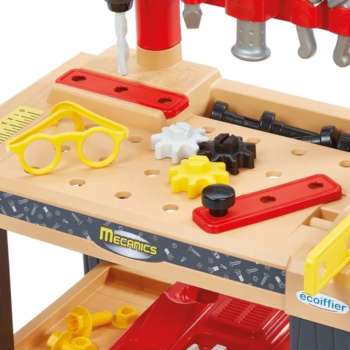 Ecoiffier Grand Établi de Bricolage Enfant avec 28 Accessoires (Perceuse, Scie, Caisse à Outils) - Jeu d'Éveil et Motricité à Partir de 18 Mois