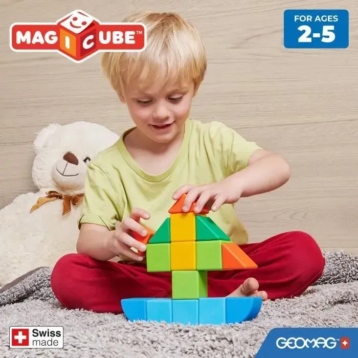Geomag Magicube 305 Blocs Magnétiques Safari Éducatifs 10 Pièces, Animaux Lion Girafe Éléphant, Construction 3D Pour Enfants 1 à 5 Ans, Fabriqué en Suisse