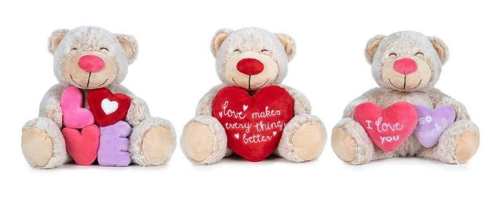 Quiron Lovely Bear 37cm - Ours en peluche microfibre avec accessoires et messages d'amour, modèle assorti (Espagnol)