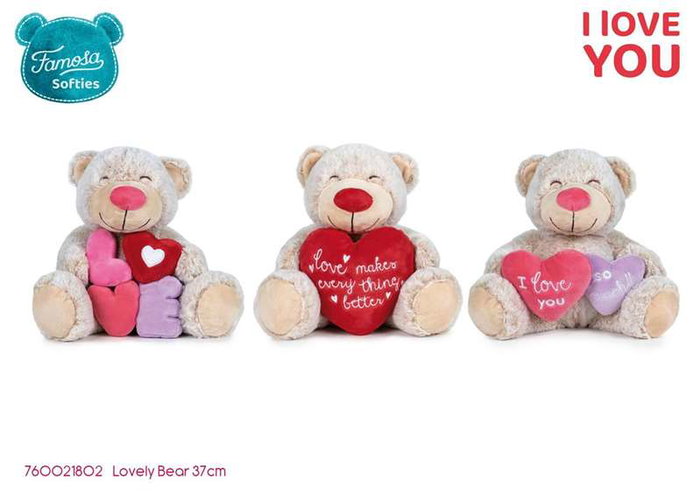 Quiron Lovely Bear 37cm - Ours en peluche microfibre avec accessoires et messages d'amour, modèle assorti (Espagnol)