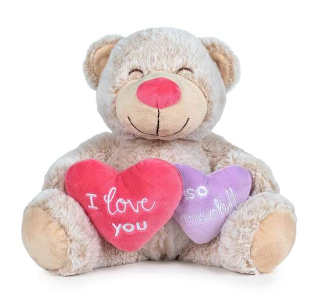 Quiron Lovely Bear 37cm - Ours en peluche microfibre avec accessoires et messages d'amour, modèle assorti (Espagnol)