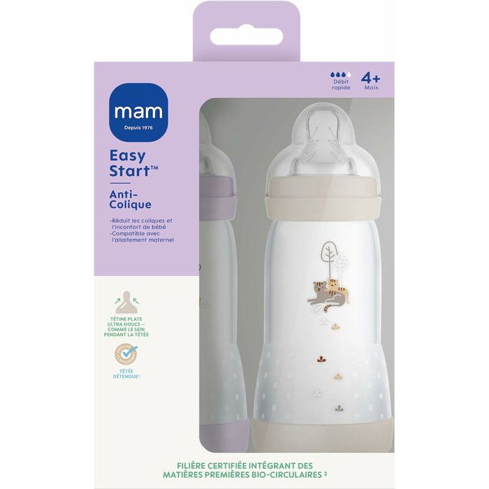 MAM Lot de 2 Biberons Easy Start Anti-colique 320 ml - Lilas et Sable MAM Lot de 2 Biberons Easy Start Anti-colique 320 ml - Lilas et Sable