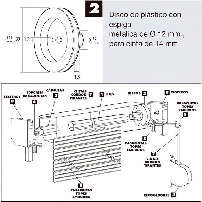 WOLFPACK LINEA PROFESIONAL Treuil de volet plastique avec pointe métallique 136x40 mm, sangle 14mm