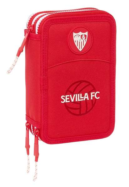 Safta - Plumier triple 36 pièces Sevilla FC - Pochette de rangement scolaire football - 12.5x19.5x5.5 cm