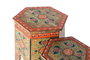 GINER Y COLOMER Lot de 2 Tabourets en Bois de Mango, Peints à la Main avec Motifs Floraux et Formes Géométriques, Design Hexagonal Bohème, Multicolore