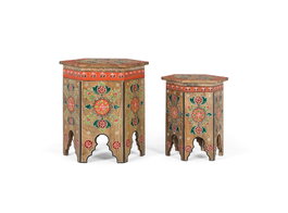 GINER Y COLOMER Lot de 2 tabourets hexagonaux peints à la main