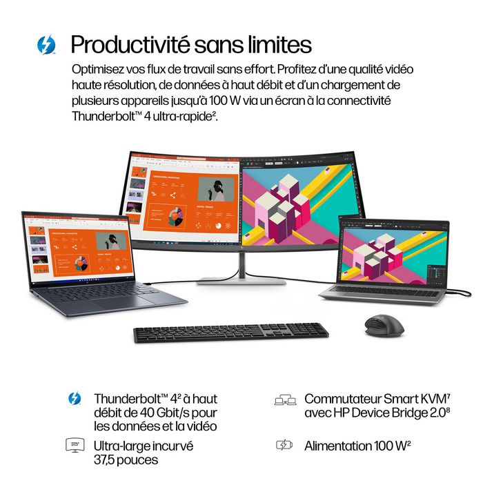HP HP Series 7 Pro 37,5 pouces WQHD+ Incurvé Thunderbolt 4 Argent