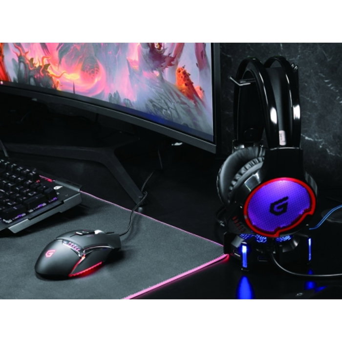 Conceptronic Athan01B Casque Gaming Filaire 7.1 Son Surround avec Microphone et LED RGB - Noir, USB, Compatible PC PS4