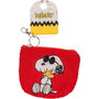 PEERS HARDY Porte-monnaie porte-clés avec design Snoopy en broderie sur monnaie rouge pelucheux et fermeture zip, avec mousqueton argenté