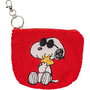 PEERS HARDY Porte-monnaie porte-clés avec design Snoopy en broderie sur monnaie rouge pelucheux et fermeture zip, avec mousqueton argenté