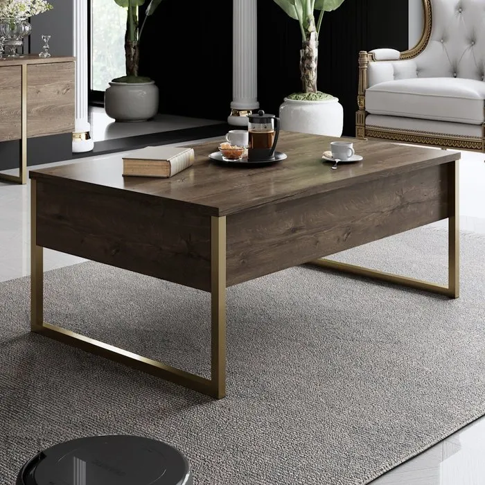 Table basse LUXE Walnut Gold - Noyer et doré - Rectangulaire Table basse LUXE Walnut Gold - Noyer et doré - Rectangulaire