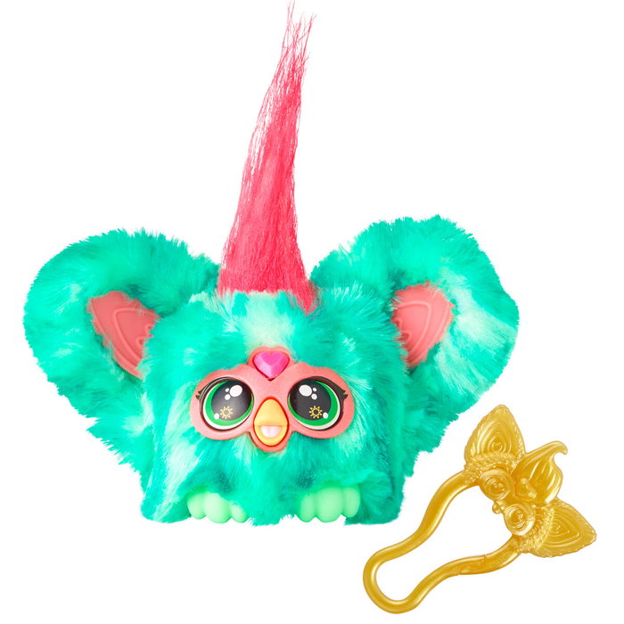 HASBRO Mini Furby Mello Nee Furblet - Peluche interactive 10 cm avec sons, musique et phrases en Furbish - Alimentation par pression sur le bec et oreilles pliables