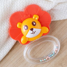 Anneau de dentition et hochet lion en silicone souple, jouet sensoriel pour bébé avec effet sonore, recommandé à partir de 3 mois