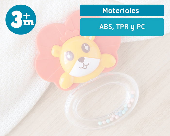 KioKids Mordedor-Sonajero Léon en Silicone pour Bébé de +3 Mois - Soulage les Poussées Dentaires, Stimule les Sens, Orange