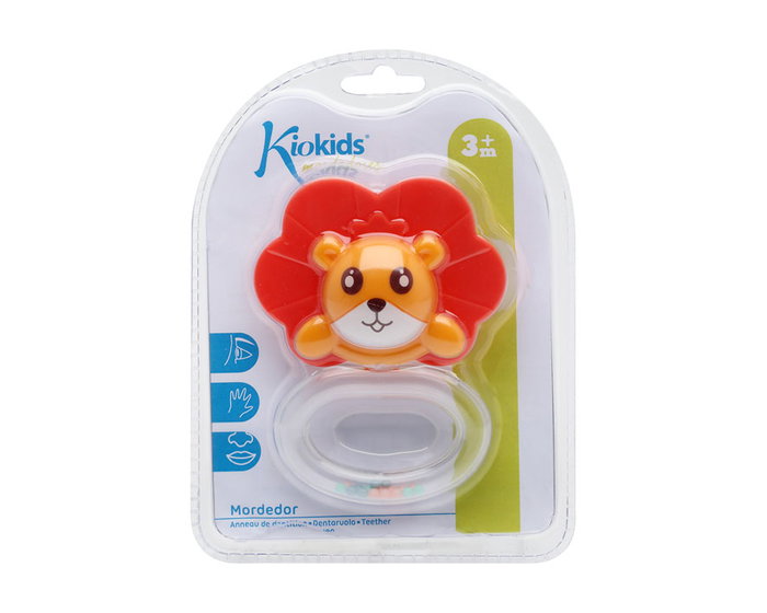 KioKids Mordedor-Sonajero Léon en Silicone pour Bébé de +3 Mois - Soulage les Poussées Dentaires, Stimule les Sens, Orange