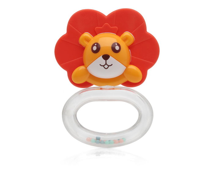 KioKids Mordedor-Sonajero Léon en Silicone pour Bébé de +3 Mois - Soulage les Poussées Dentaires, Stimule les Sens, Orange