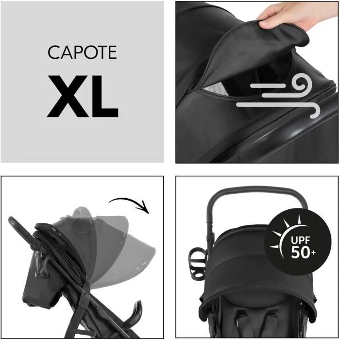 Hauck Rapid 4D Poussette tout-terrain noire - Pliage une main, 4 grandes roues, dossier réglable, guidon ajustable - Jusqu'à 22 kg