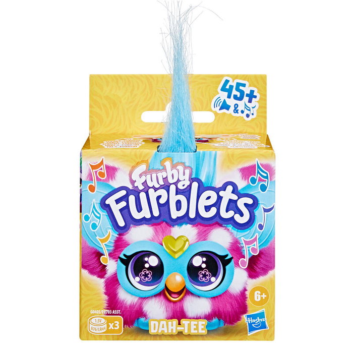 HASBRO Mini Furby Dah-Tee Furblet - Jouet électronique avec 45 mélodies K-pop, sonores amusants et lumière - A fixer avec clip porte-clés - Age: +6 ans