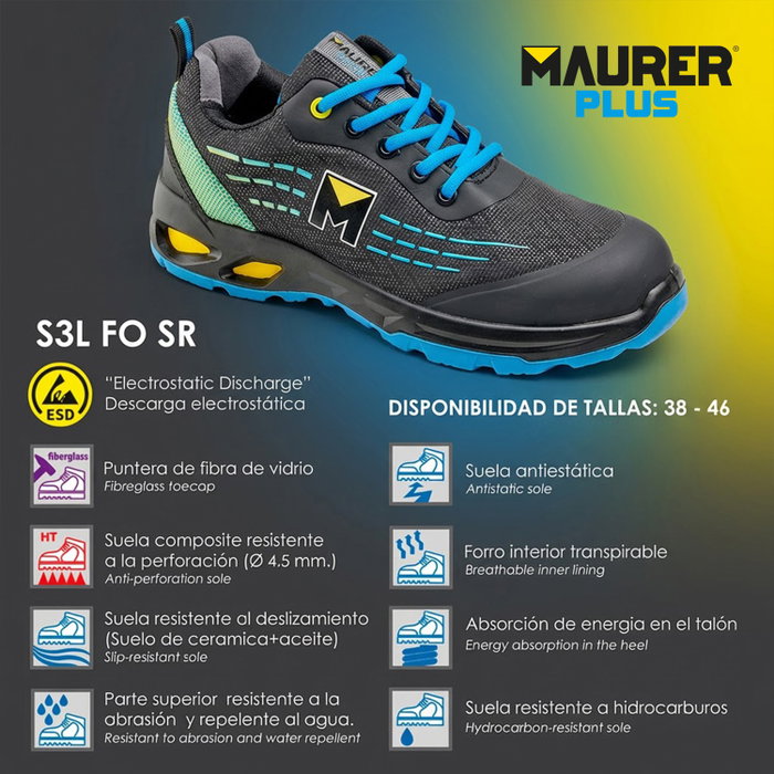 MAURER Chaussure de sécurité sportive Lapis S3L Taille 45