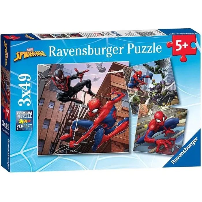 Ravensburger - Lot de 3 Puzzles Spider-Man - 49 Pièces Chacun - Poster d'Aide Inclus - Puzzle pour Enfants Dès 5 Ans Ravensburger - Lot de 3 Puzzles Spider-Man - 49 Pièces Chacun - Poster d'Aide Inclus - Puzzle pour Enfants Dès 5 Ans