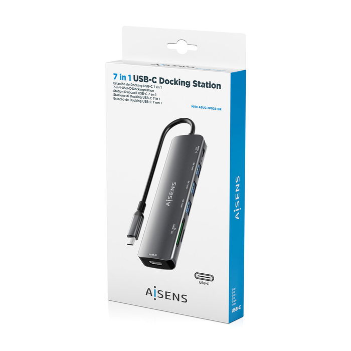 Hub USB Aisens 7 EN 1 Gris 100 W