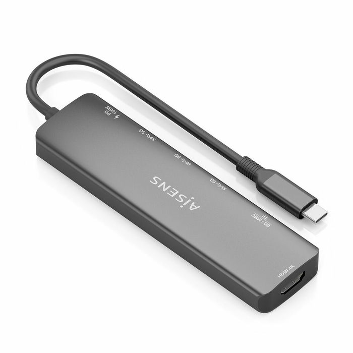 Hub USB Aisens 7 EN 1 Gris 100 W